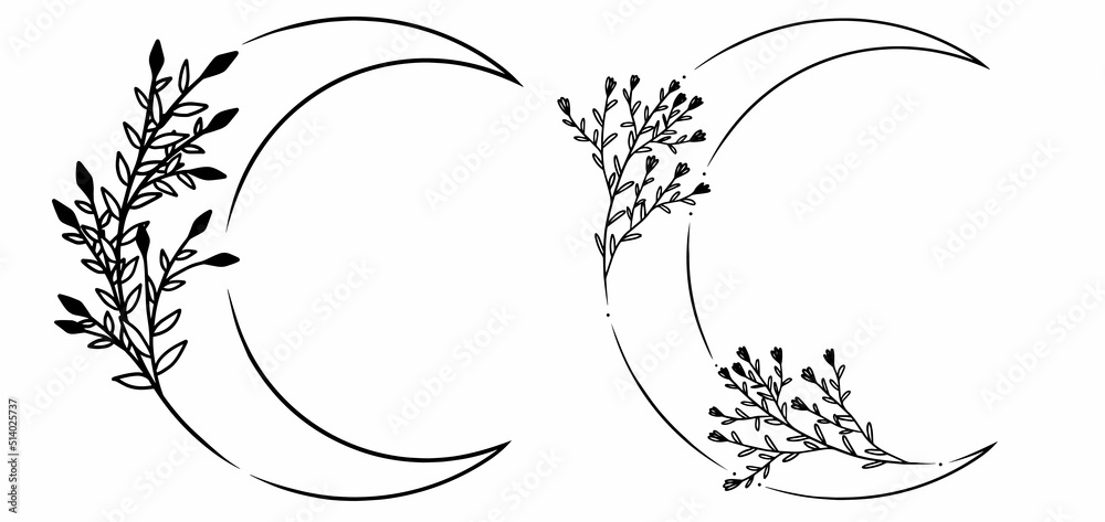 Naklejka premium Two moons with bush flowers