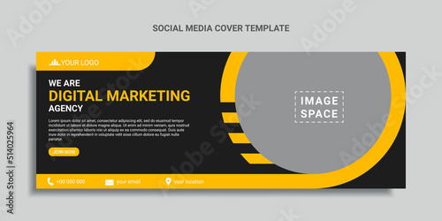 digital marketing social media cover design or web banner with yellow color shapes
