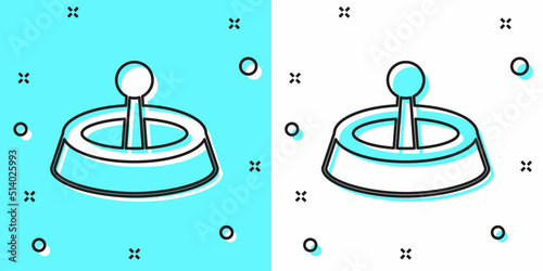 Black line Casino roulette wheel icon isolated on green and white background. Random dynamic shapes. Vector