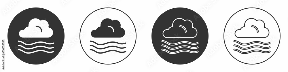 Black Windy weather icon isolated on white background. Cloud and wind. Circle button. Vector Black Windy weather icon isolated on white background. Cloud and wind. Circle button. Vector