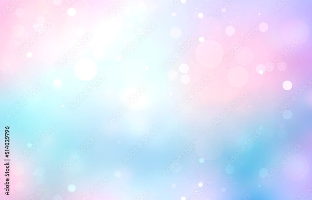 Winter bokeh, blue pink blurred background.Abstract soft glowing lights illustration. Holiday backdrop.Christmas texture.