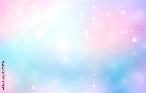 Winter bokeh, blue pink blurred background.Abstract soft glowing lights illustration. Holiday backdrop.Christmas texture.