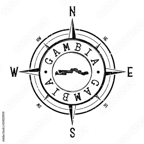The Gambia Stamp Map Compass Adventure. Illustration Travel Country Symbol. Seal Expedition Wind Rose Icon.