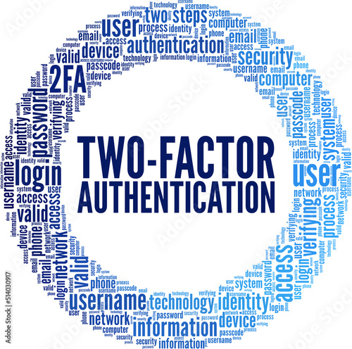 Two-Factor Authentication word cloud conceptual design isolated on white background.
