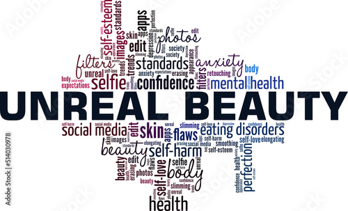 Unreal Beauty word cloud conceptual design isolated on white background.