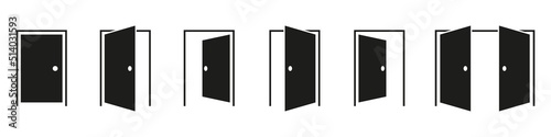 Vector door icon collection. Entrance or exit signs.