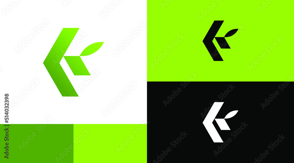 K Monogram Natural Leaf with arrow Logo Design Concept K Monogram Natural Leaf with arrow Logo Design Concept