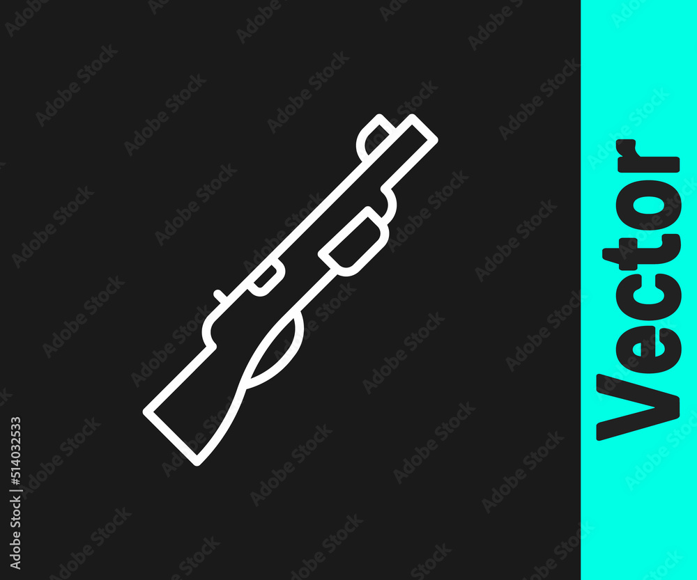 White line Hunting gun icon isolated on black background. Hunting shotgun. Vector White line Hunting gun icon isolated on black background. Hunting shotgun. Vector