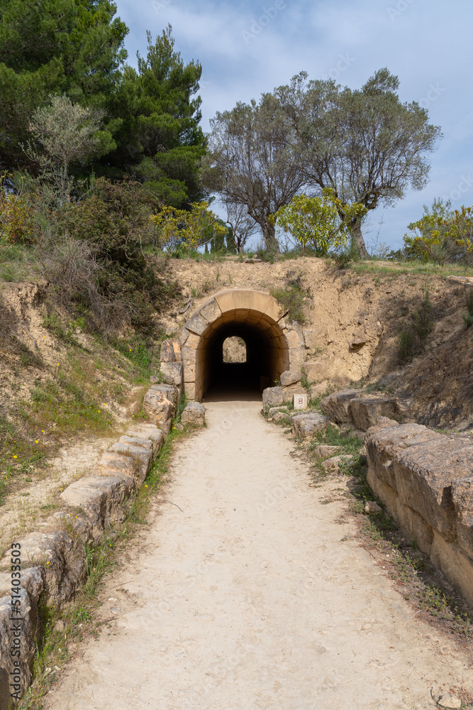 Tunnel connecting the stadium in archaeological site of ancient Nemea, Greece Tunnel connecting the stadium in archaeological site of ancient Nemea, Greece