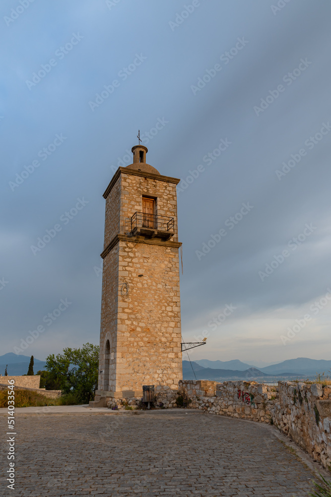 The clock in Acronauplia old city of Nafplio, Greece