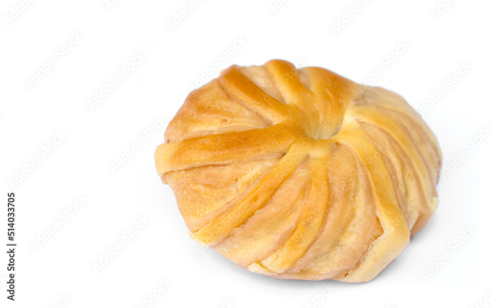Homemade bun bread isolated on white background. Concept : Bakery. Baking menu, snacks or dessert. Unhealth, full with trans fat but delicious. Homemade bun bread isolated on white background. Concept : Bakery. Baking menu, snacks or dessert. Unhealth, full with trans fat but delicious.