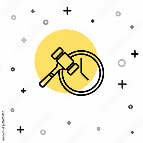 Black line Auction hammer icon isolated on white background. Gavel - hammer of judge or auctioneer. Bidding process, deal done. Auction bidding. Random dynamic shapes. Vector