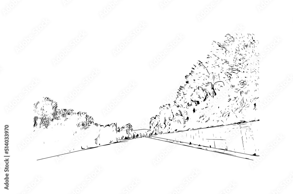 Fototapeta premium Building view with landmark of Mytilene is the capital in Lesbos. Hand drawn sketch illustration in vector.