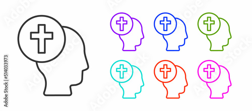 Black line Priest icon isolated on white background. Set icons colorful. Vector