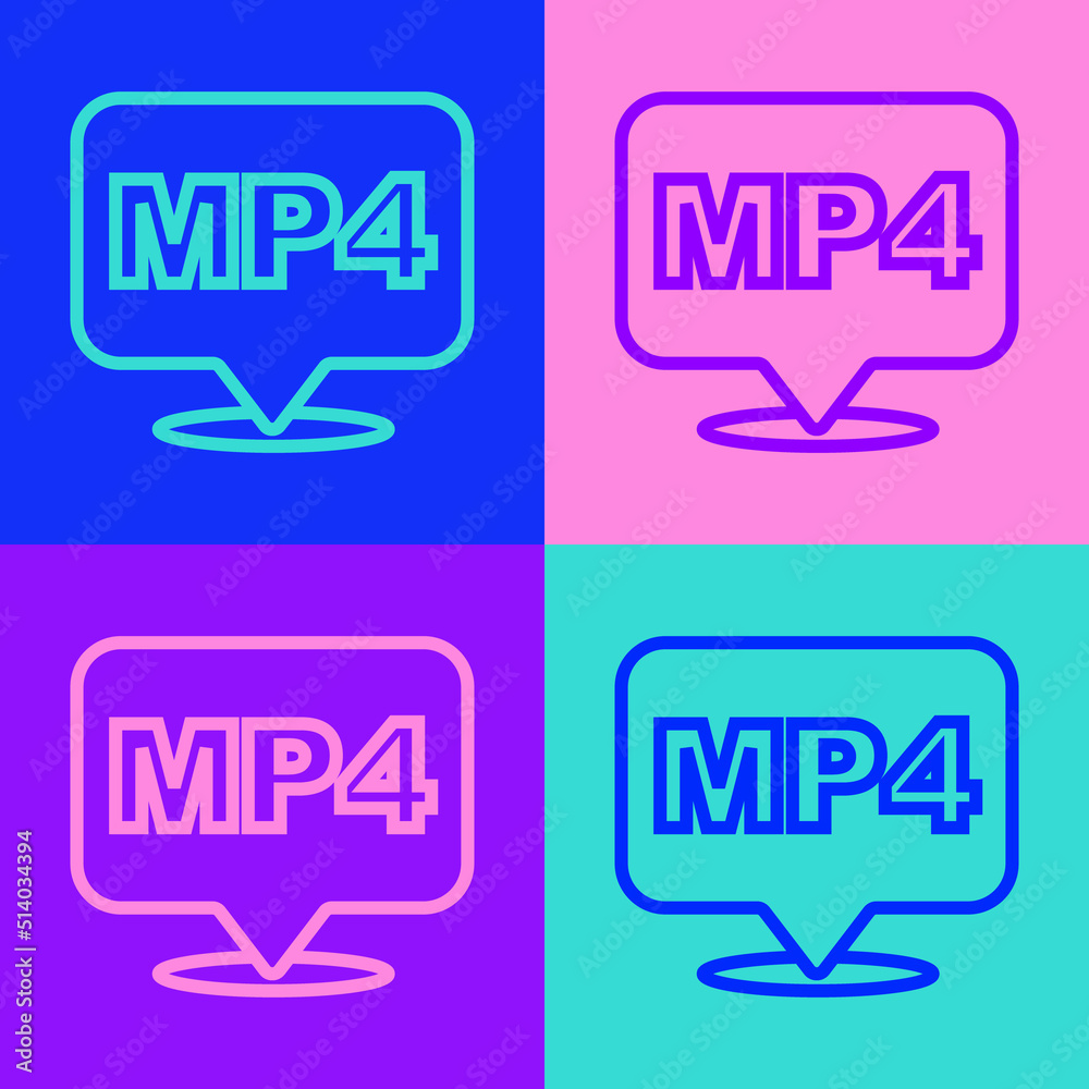 Pop art line MP4 file document. Download mp4 button icon isolated on color background. MP4 file symbol. Vector Pop art line MP4 file document. Download mp4 button icon isolated on color background. MP4 file symbol. Vector