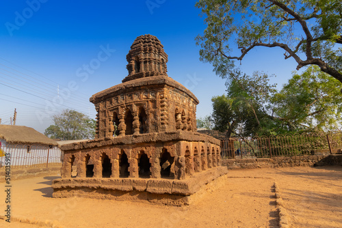 Stone chariot, conceptual model of Bishnupur temple architecture in a miniature form. Small double storied structure stands on a low laterite plinth - Bishnupur, terrcotta temples - West Bengal, India photo
