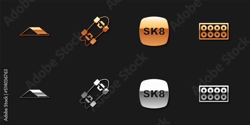 Set Skate park, Longboard or skateboard, Skateboard and wheel icon. Vector