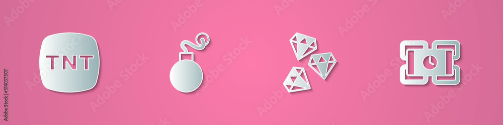 Set paper cut Dynamite, Bomb, Gem stone and icon. Paper art style. Vector Set paper cut Dynamite, Bomb, Gem stone and icon. Paper art style. Vector