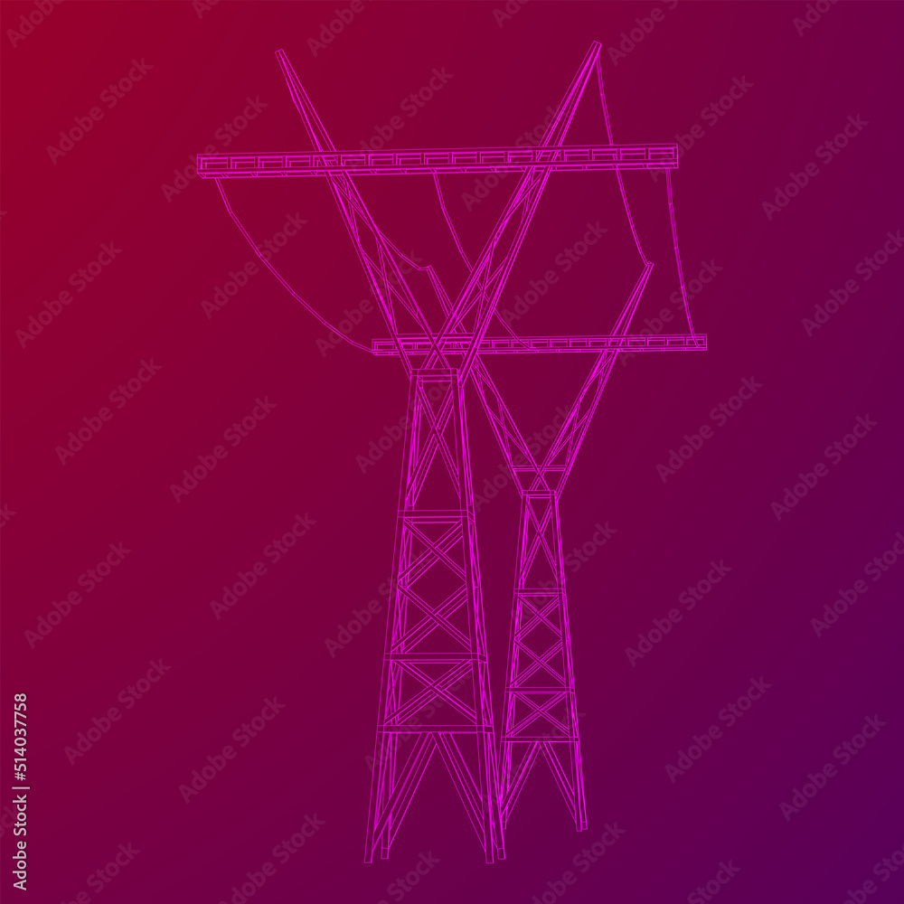 Obraz premium Power transmission tower high voltage pylon wireframe