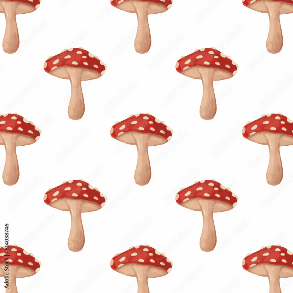 hand-drawn mushroom background - seamless red mushroom pattern. great for print, apron, notebook cover and others