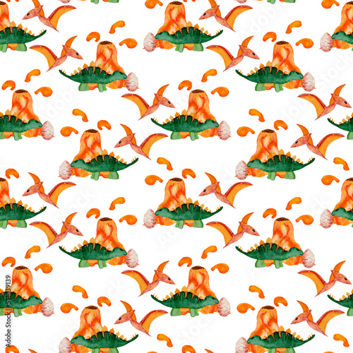 Watercolor dinosaur seamless pattern  perfect to use on the web or in print