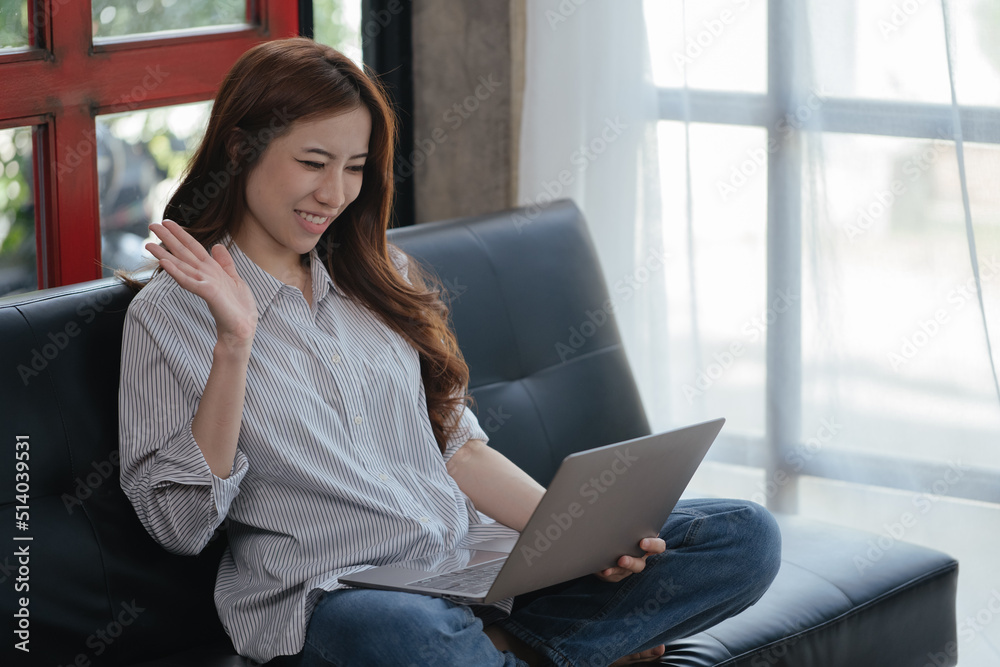 Business woman happy and cheerful for successful on project via laptop in office space. Business woman happy and cheerful for successful on project via laptop in office space.