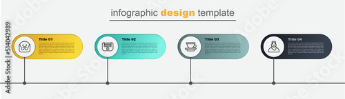 Set line Client in barbershop, Coffee cup, Electrical hair clipper and Mustache and beard. Business infographic template. Vector