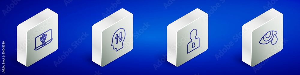 Set Isometric line Psychologist online, Solution to the problem, and Tear cry eye icon. Vector