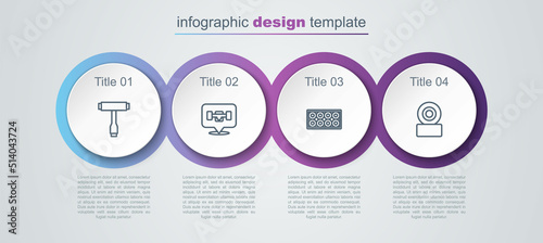 Set line Skateboard T tool, wheel, and . Business infographic template. Vector