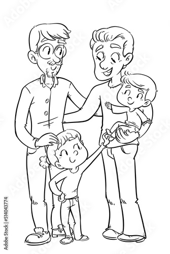 Gay family coloring drawing illustration with children photo