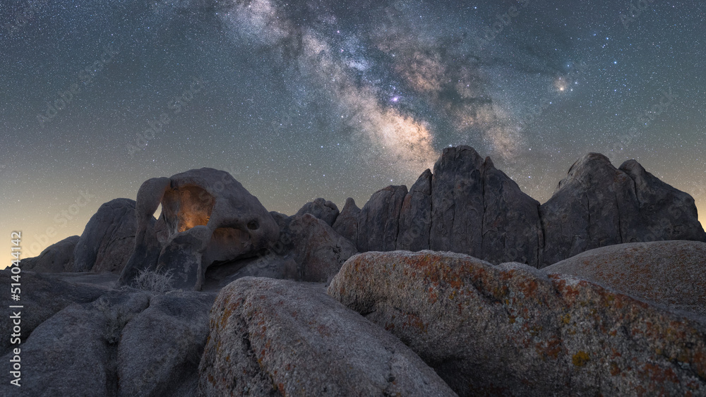 Sky Behind Rocks Rocky formations on mountain under starry sky in twilight Stock Photo ...