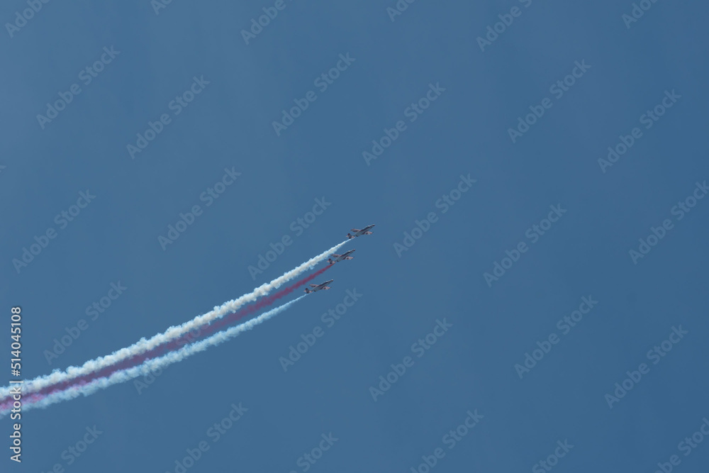 Group of fighters creating tricolore on the sky Group of fighters creating tricolore on the sky