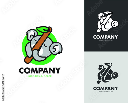 Photography Sleepin koala hugging tree logo symbol