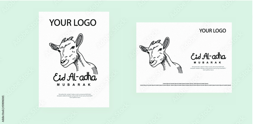 Eid al-Adha vector goat line art layout design template portrait & landscape