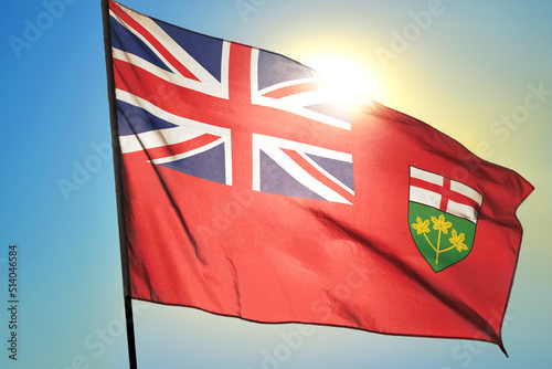 Ontario province of Canada flag waving on the wind