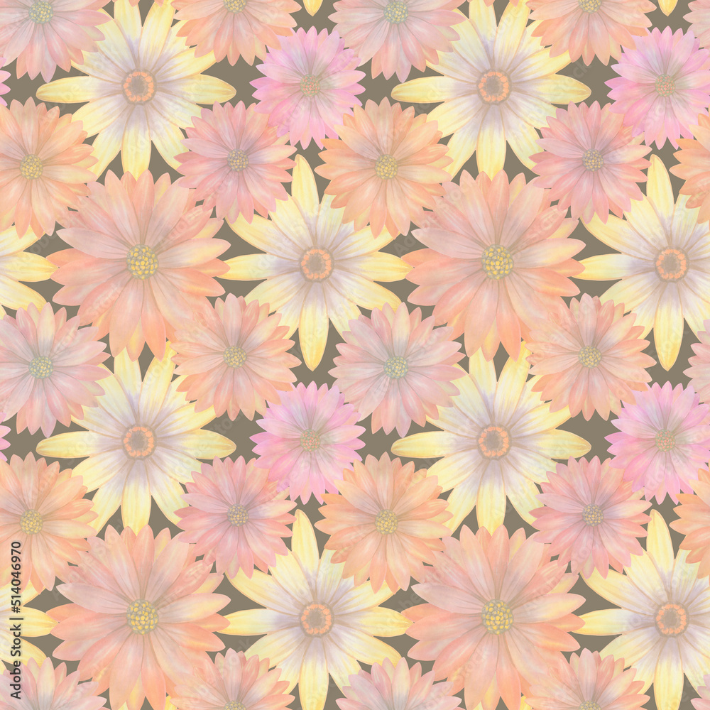 Seamless botanical pattern for design, fabric, wallpaper, print, textile. Watercolor floral ornament in digital processing. Delicate background of flowers.