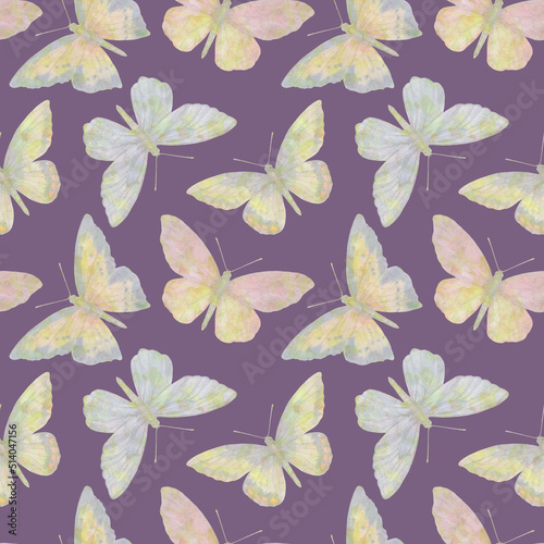 Bright watercolor butterflies collected in a seamless pattern. Botanical ornament on a colored background for design  print  wallpaper  fabric.
