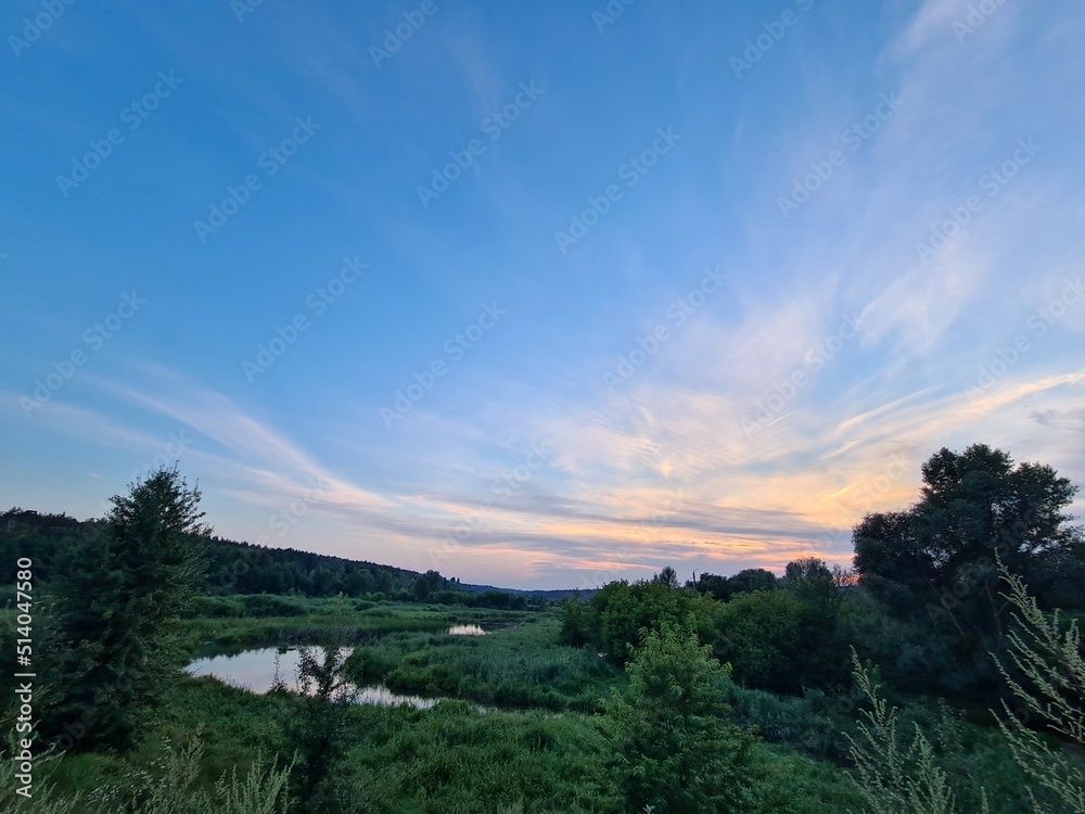fantastic sunsets over the hills, meadows and forest fantastic sunsets over the hills, meadows and forest