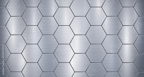 Abstract metallic background in light blue colors with highlights  consisting of voluminous convex hexagonal plates