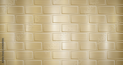 Abstract metallic background in golden colors with highlights and a texture of big voluminous convex rectangles, like bricks