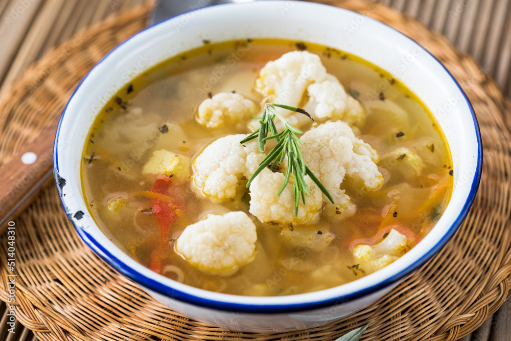 Vegetable soup with potato, carrot, and cauliflower. Homemade food Vegetable soup with potato, carrot, and cauliflower. Homemade food