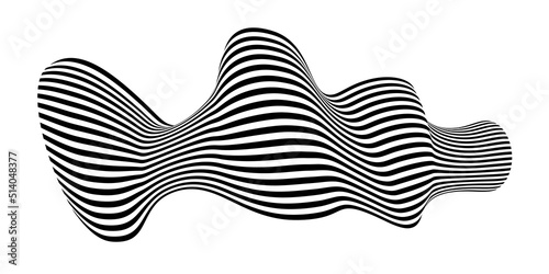 Waving flag as a brush stroke with zebra texture. Vest striped with fabric Black and white stripes curved in a bizarre way with waves curving along the trajectory