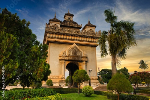 Patuxay park or Monument at Vientiane  Laos. Patuxay monument  capital city of Laos. High quality photo