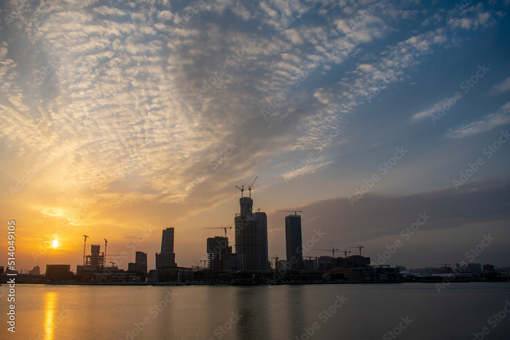 Sunset over Huangpu river in Shanghai city