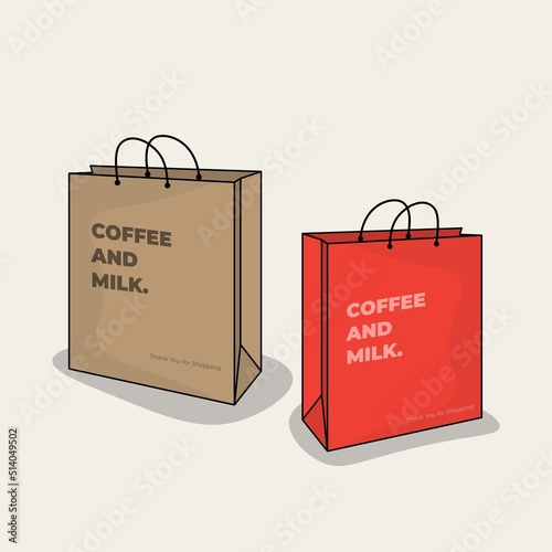 Bag template design with old paper and red paper design for food or drink product template design photo