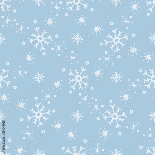 Christmas gender neutral snowflake seamless vector pattern. Masculine winter snow graphic design for wrapping paper, Xmas, frosty wallpaper. Holiday hand drawn December star.