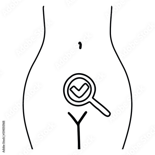Gynecology check up. Medical exam. Thin line icon.