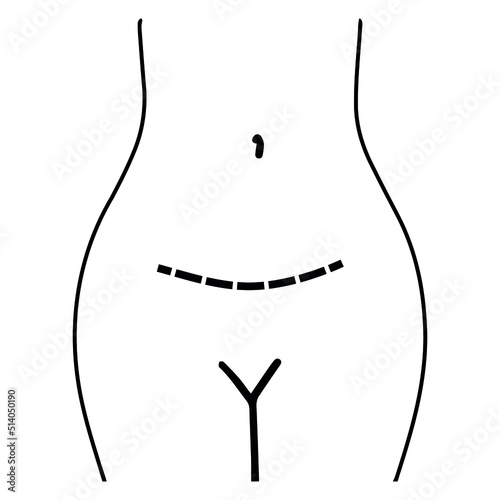 Gynecological surgery, problem with reproductive system. Thin line icon.