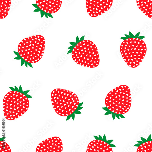 Seamless pattern strawberry ornament hearts vector Illustration