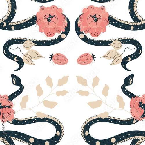 Seamless pattern in boho tribal dance with snakes